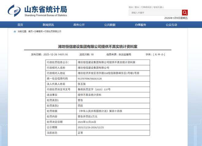 世界杯足球代理_潍坊恒信建设集团有限公司因提供不真实统计资料被罚